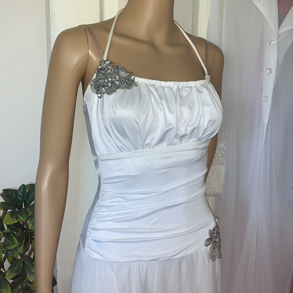 White spandex BALLET DANCE romper sheer shark bite hankie hem fairy costume S - Picture 10 of 17